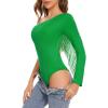 imageAmerican Trends Womens Fringe Trim One Shoulder Long Sleeve Body Suits Concert Outfits Long Sleeve Bodysuit Tank TopGreen