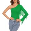 imageAmerican Trends Womens Fringe Trim One Shoulder Long Sleeve Body Suits Concert Outfits Long Sleeve Bodysuit Tank TopGreen