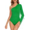 imageAmerican Trends Womens Fringe Trim One Shoulder Long Sleeve Body Suits Concert Outfits Long Sleeve Bodysuit Tank TopGreen