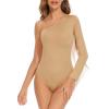 imageAmerican Trends Womens Fringe Trim One Shoulder Long Sleeve Body Suits Concert Outfits Long Sleeve Bodysuit Tank TopNude