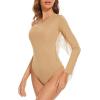 imageAmerican Trends Womens Fringe Trim One Shoulder Long Sleeve Body Suits Concert Outfits Long Sleeve Bodysuit Tank TopNude