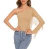 imageAmerican Trends Womens Fringe Trim One Shoulder Long Sleeve Body Suits Concert Outfits Long Sleeve Bodysuit Tank TopNude