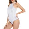 imageAmerican Trends Womens Fringe Trim Sleeveless Cami Body Suits Concert Outfits Halter Bodysuit Tank Top Disco Outfit02 White