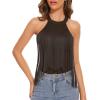 imageAmerican Trends Womens Fringe Trim Sleeveless Cami Body Suits Concert Outfits Halter Bodysuit Tank Top Disco OutfitDeep Coffee