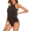 imageAmerican Trends Womens Fringe Trim Sleeveless Cami Body Suits Concert Outfits Halter Bodysuit Tank Top Disco OutfitDeep Coffee