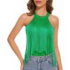 imageAmerican Trends Womens Fringe Trim Sleeveless Cami Body Suits Concert Outfits Halter Bodysuit Tank Top Disco OutfitGreen