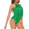 imageAmerican Trends Womens Fringe Trim Sleeveless Cami Body Suits Concert Outfits Halter Bodysuit Tank Top Disco OutfitGreen