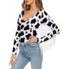 imageAmerican Trends Womens Fringe Trim V Neck Long Sleeve Bodysuit Top Body Suit Concert Cowgirl Disco Outfits Leotard JumpsuitCow Print