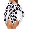imageAmerican Trends Womens Fringe Trim V Neck Long Sleeve Bodysuit Top Body Suit Concert Cowgirl Disco Outfits Leotard JumpsuitCow Print