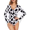 imageAmerican Trends Womens Fringe Trim V Neck Long Sleeve Bodysuit Top Body Suit Concert Cowgirl Disco Outfits Leotard JumpsuitCow Print