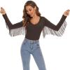 imageAmerican Trends Womens Fringe Trim V Neck Long Sleeve Bodysuit Top Body Suit Concert Cowgirl Disco Outfits Leotard JumpsuitDark Coffee