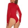 imageAmerican Trends Womens Fringe Trim V Neck Long Sleeve Bodysuit Top Body Suit Concert Cowgirl Disco Outfits Leotard JumpsuitRed