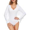imageAmerican Trends Womens Fringe Trim V Neck Long Sleeve Bodysuit Top Body Suit Concert Cowgirl Disco Outfits Leotard JumpsuitWhite