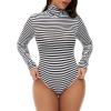 imageAmerican Trends Womens Shapewear Bodysuit Black Long Sleeve Turtleneck Bodysuit for Women Shapewear Bodysuit JumpsuitBlack White Stripes