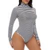 imageAmerican Trends Womens Shapewear Bodysuit Black Long Sleeve Turtleneck Bodysuit for Women Shapewear Bodysuit JumpsuitBlack White Stripes