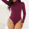 imageAmerican Trends Womens Shapewear Bodysuit Black Long Sleeve Turtleneck Bodysuit for Women Shapewear Bodysuit JumpsuitBurgundy