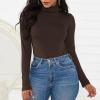 imageAmerican Trends Womens Shapewear Bodysuit Black Long Sleeve Turtleneck Bodysuit for Women Shapewear Bodysuit JumpsuitCoffee