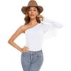 imageAmerican Trends Womens Fringe Trim One Shoulder Long Sleeve Body Suits Concert Outfits Long Sleeve Bodysuit Tank Top02 Shoulder White