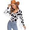 imageAmerican Trends Womens Fringe Trim V Neck Long Sleeve Bodysuit Top Body Suit Concert Cowgirl Disco Outfits Leotard JumpsuitCow Print