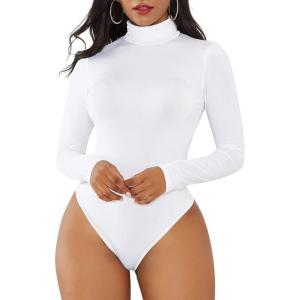 imageAmerican Trends Bodysuit for Women Body Suit Long Sleeve Bodysuit Tops Turtleneck Leotards Shapewear00 White