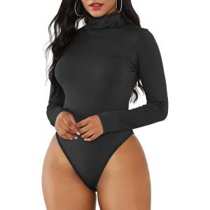 imageAmerican Trends Bodysuit for Women Body Suit Long Sleeve Bodysuit Tops Turtleneck Leotards Shapewear01 Black