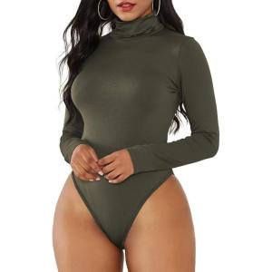 imageAmerican Trends Bodysuit for Women Body Suit Long Sleeve Bodysuit Tops Turtleneck Leotards ShapewearArmy Green