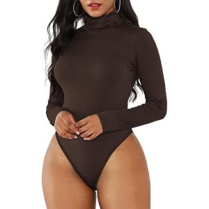 imageAmerican Trends Bodysuit for Women Body Suit Long Sleeve Bodysuit Tops Turtleneck Leotards ShapewearCoffee