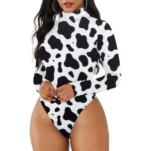 imageAmerican Trends Bodysuit for Women Body Suit Long Sleeve Bodysuit Tops Turtleneck Leotards ShapewearCow Print
