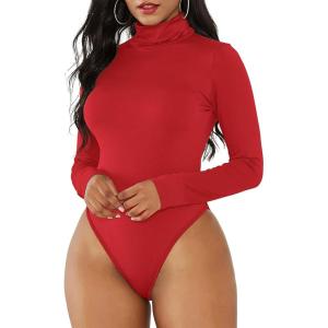 imageAmerican Trends Bodysuit for Women Body Suit Long Sleeve Bodysuit Tops Turtleneck Leotards ShapewearRed