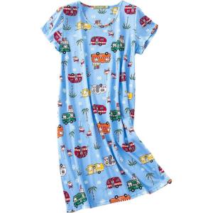 imageAmerican Trends Nightgowns for Women Cotton Night Shirts Short Sleeve Night Gown Dress Casual Pajamas Soft SleepwearBlue Coconut Tree