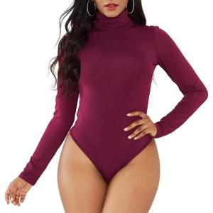 imageAmerican Trends Womens Shapewear Bodysuit Black Long Sleeve Turtleneck Bodysuit for Women Shapewear Bodysuit JumpsuitBurgundy