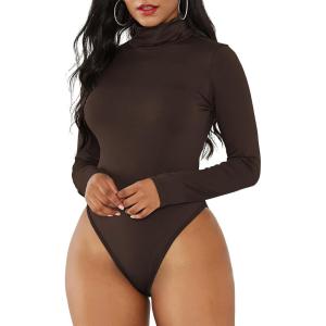 imageAmerican Trends Womens Shapewear Bodysuit Black Long Sleeve Turtleneck Bodysuit for Women Shapewear Bodysuit JumpsuitCoffee