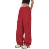 imageAmerican Trends Cargo Pants Women Baggy Pants Y2K Parachute Pants with Multiple Pockets Trendy Lightweight Pants for WomanRed