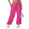 imageAmerican Trends Parachute Pants for Women Cargo Pants Women Baggy Y2K Pants Drawstring Elastic Waist SweatpantsRose Red