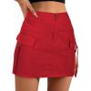 imageWomens Cargo Skirt Low Waist Denim Mini Skirt Y2k Button Cargo Skirts for Women with PocketsRed