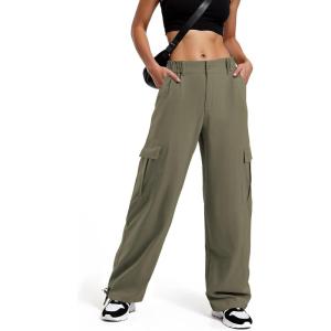 imageAmerican Trends Cargo Pants Women Baggy Pants Y2K Parachute Pants with Multiple Pockets Trendy Lightweight Pants for WomanArmy Green