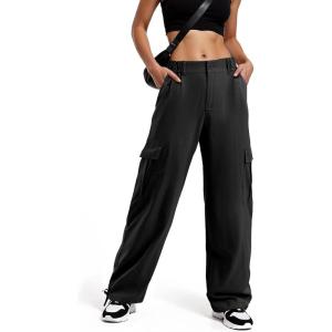 imageAmerican Trends Cargo Pants Women Baggy Pants Y2K Parachute Pants with Multiple Pockets Trendy Lightweight Pants for WomanBlack