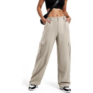 imageAmerican Trends Cargo Pants Women Baggy Pants Y2K Parachute Pants with Multiple Pockets Trendy Lightweight Pants for WomanGrey