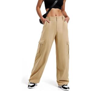 imageAmerican Trends Cargo Pants Women Baggy Pants Y2K Parachute Pants with Multiple Pockets Trendy Lightweight Pants for WomanKhaki