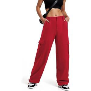 imageAmerican Trends Cargo Pants Women Baggy Pants Y2K Parachute Pants with Multiple Pockets Trendy Lightweight Pants for WomanRed