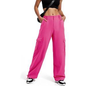 imageAmerican Trends Cargo Pants Women Baggy Pants Y2K Parachute Pants with Multiple Pockets Trendy Lightweight Pants for WomanRose Red
