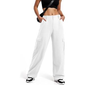 imageAmerican Trends Cargo Pants Women Baggy Pants Y2K Parachute Pants with Multiple Pockets Trendy Lightweight Pants for WomanWhite