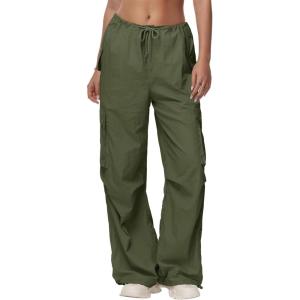 imageAmerican Trends Parachute Pants for Women Cargo Pants Women Baggy Y2K Pants Drawstring Elastic Waist SweatpantsArmy Green