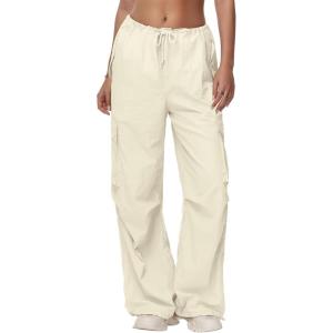 imageAmerican Trends Parachute Pants for Women Cargo Pants Women Baggy Y2K Pants Drawstring Elastic Waist SweatpantsBeige