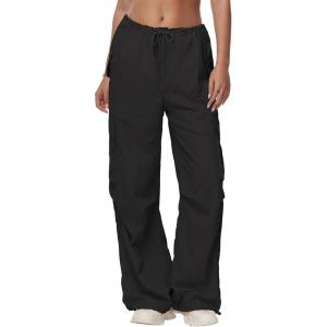 imageAmerican Trends Parachute Pants for Women Cargo Pants Women Baggy Y2K Pants Drawstring Elastic Waist SweatpantsBlack