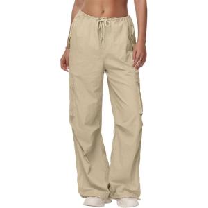 imageAmerican Trends Parachute Pants for Women Cargo Pants Women Baggy Y2K Pants Drawstring Elastic Waist SweatpantsKhaki