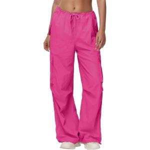 imageAmerican Trends Parachute Pants for Women Cargo Pants Women Baggy Y2K Pants Drawstring Elastic Waist SweatpantsRose Red