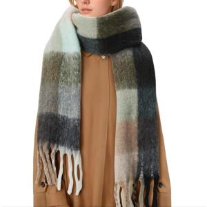imageAmerican Trends Womens Chunky Blanket Oversized Long Big Plaid Warm Wrap ScarfBlack Plaid