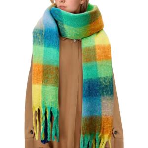 imageAmerican Trends Womens Chunky Blanket Oversized Long Big Plaid Warm Wrap ScarfBlue Plaid
