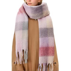 imageAmerican Trends Womens Chunky Blanket Oversized Long Big Plaid Warm Wrap ScarfPink Plaid